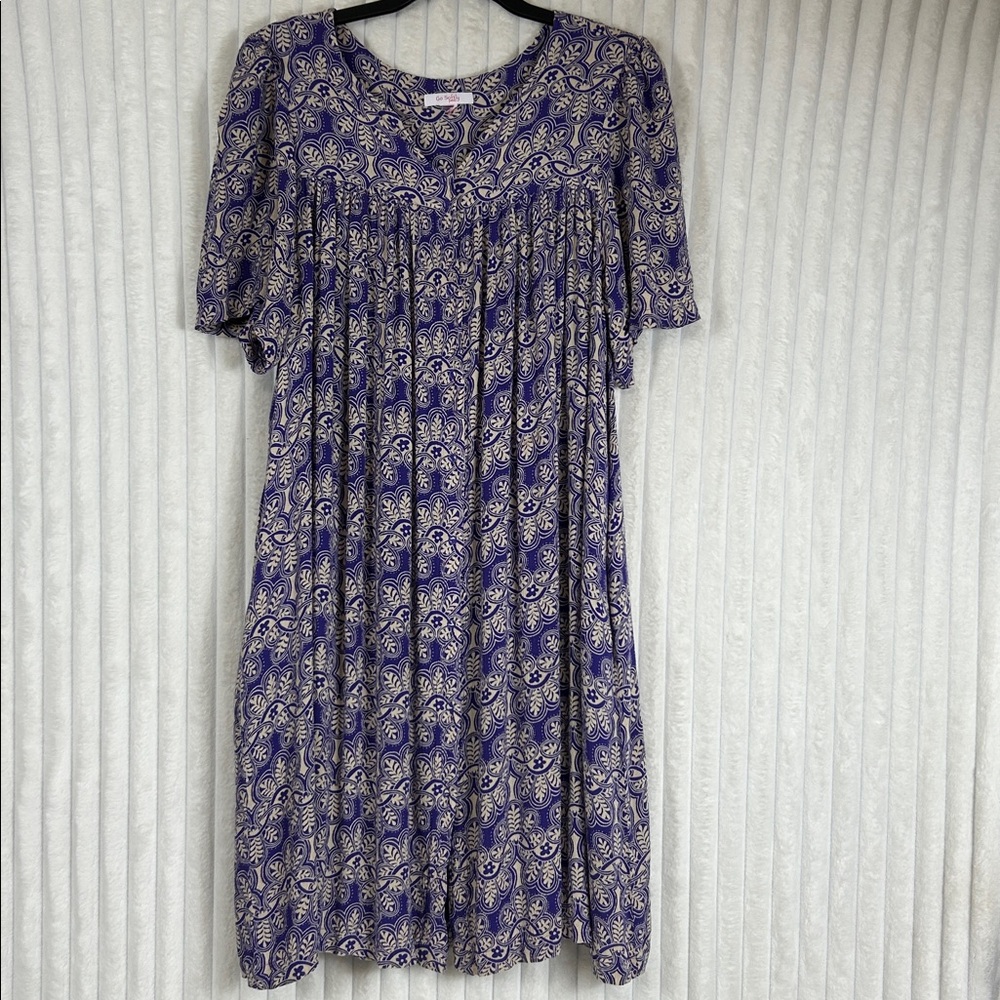 Go Softly Patio Dress Purple Print Snap Front loungewear sz L